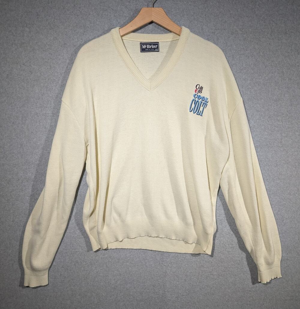 VTG McBriar THIN V-Neck Sweater Colt 45 Cool Colt Embroidered Mens XXL USA Made